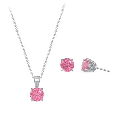 Solitaire Birthstone Necklace and Earrings Set – Sterling Silver with Pink Tourmaline