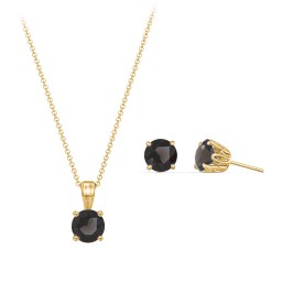 Solitaire Birthstone Necklace and Earrings Set in 10K Solid Yellow Gold with Smokey Quartz