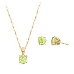 Solitaire Birthstone Necklace and Earrings Set in 10K Solid Yellow Gold with Peridot
