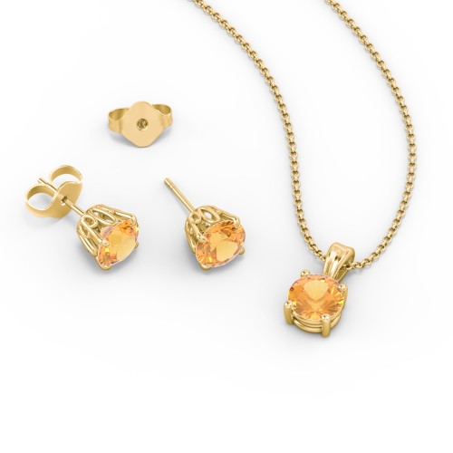 Solitaire Birthstone Necklace and Earrings Set – 10K Yellow Gold with Citrine