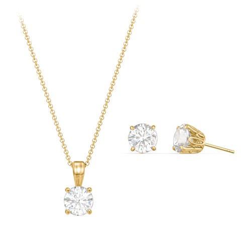 Solitaire Birthstone Necklace and Earrings Set – 10K Yellow Gold with Cubic Zirconia