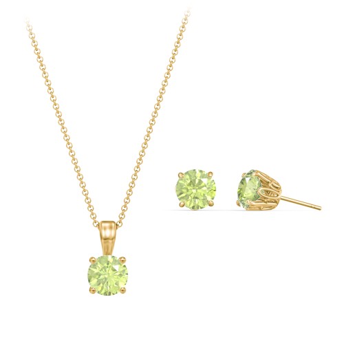 Solitaire Birthstone Necklace and Earrings Set – 10K Yellow Gold with Peridot