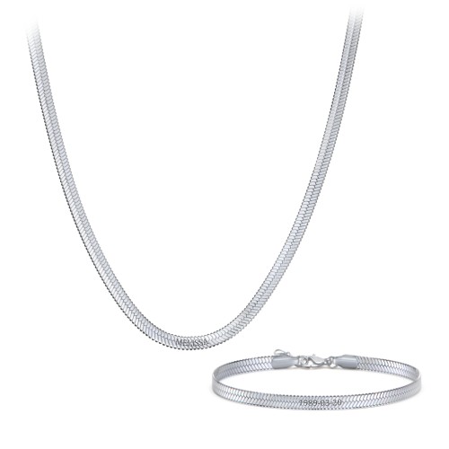 Engravable Herringbone Chain and Bracelet Set in Stainless Steel