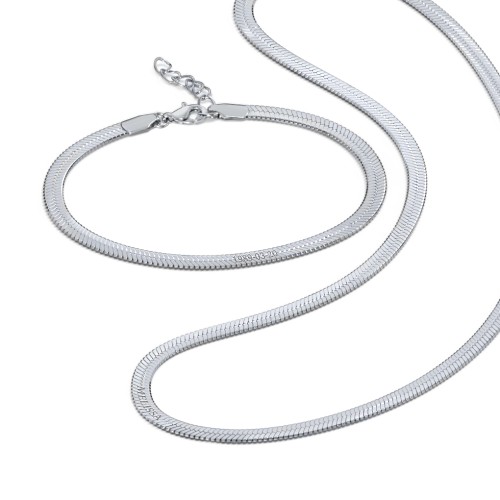 Engravable Herringbone Chain and Bracelet Set in Stainless Steel – Stainless Steel