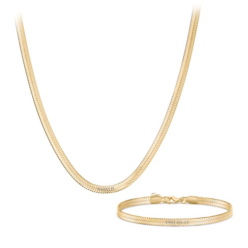Engravable Herringbone Chain and Bracelet Set in Yellow Ion-Plated Steel – Stainless Steel