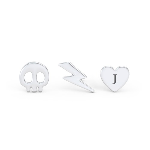 Engravable Edgy & Bold Stud Earrings Stack - Set of 3 – Sterling Silver