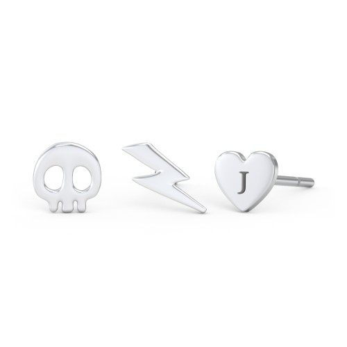 Engravable Edgy & Bold Stud Earrings Stack - Set of 3 – Sterling Silver
