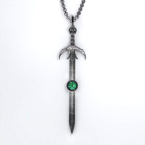 Carmilla - Sword of Hastur Pendant with Gemstone – Sterling Silver with Emerald