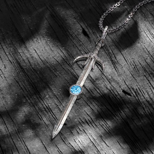 Carmilla - Sword of Hastur Pendant with Gemstone – Sterling Silver with Blue Topaz