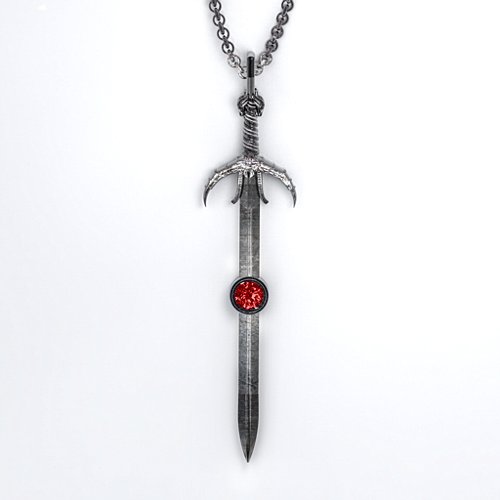 Carmilla - Sword of Hastur Pendant with Gemstone – Sterling Silver with Garnet