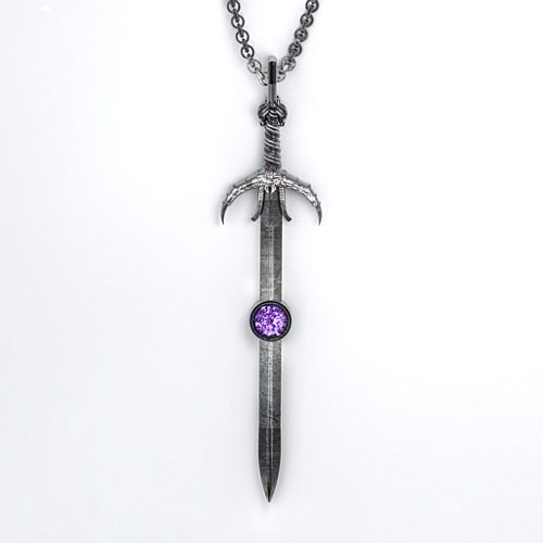 Carmilla - Sword of Hastur Pendant with Gemstone – Sterling Silver with Amethyst