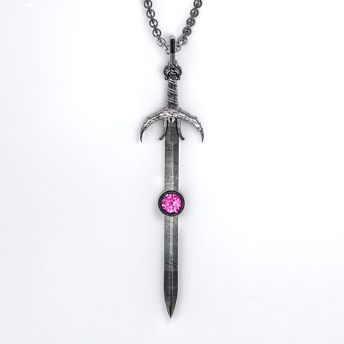 Carmilla - Sword of Hastur Pendant with Gemstone – Sterling Silver with Pink Tourmaline