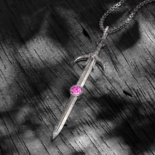 Carmilla - Sword of Hastur Pendant with Gemstone – Sterling Silver with Pink Tourmaline