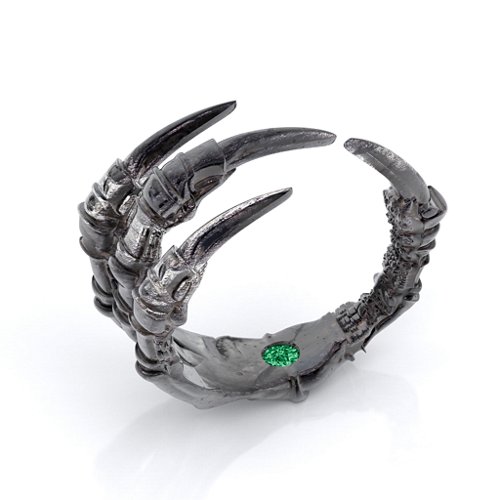 Carmilla - Claw Ring with Hidden Gemstone – Sterling Silver with Emerald