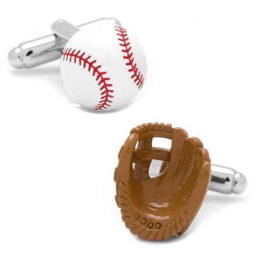 3D Baseball and Glove Enamel Cufflinks