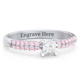 1/4 ct. Princess Gemstone Engagement Ring with Double Row Accents