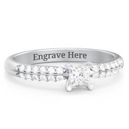 1/4 ct. Princess Gemstone Engagement Ring with Double Row Accents in 925 Sterling Silver with White Premium Zirconia