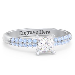 1/2 ct. Princess Gemstone Engagement Ring with Double Row Accents