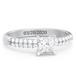 1/2 ct. Princess Gemstone Engagement Ring with Double Row Accents in 925 Sterling Silver with White Premium Zirconia
