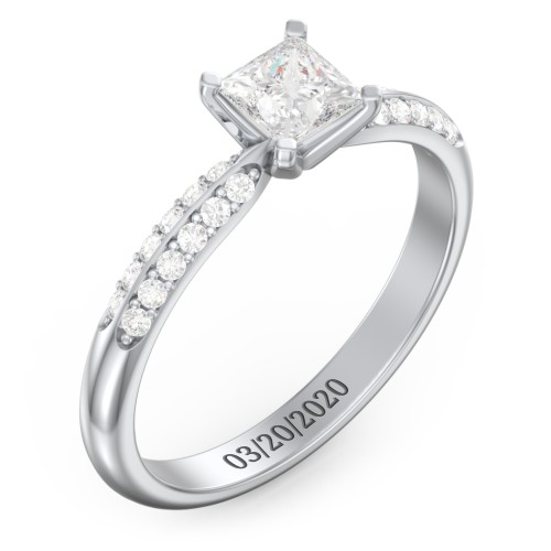 1/2 ct. Princess Gemstone Engagement Ring with Double Row Accents – Sterling Silver with White Premium Zirconia
