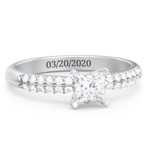 1/2 ct. Princess Gemstone Engagement Ring with Double Row Accents – Sterling Silver with White Premium Zirconia