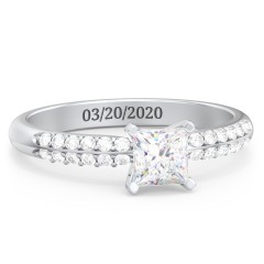 1/2 ct. Princess Gemstone Engagement Ring with Double Row Accents – 10K Yellow Gold with White Premium Zirconia