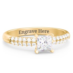 1/2 ct. Princess Gemstone Engagement Ring with Double Row Accents in 10K Solid Yellow Gold with White Premium Zirconia