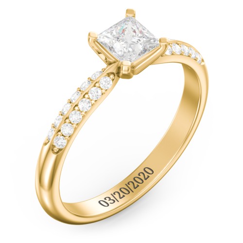 1/2 ct. Princess Gemstone Engagement Ring with Double Row Accents – 10K Yellow Gold with White Premium Zirconia