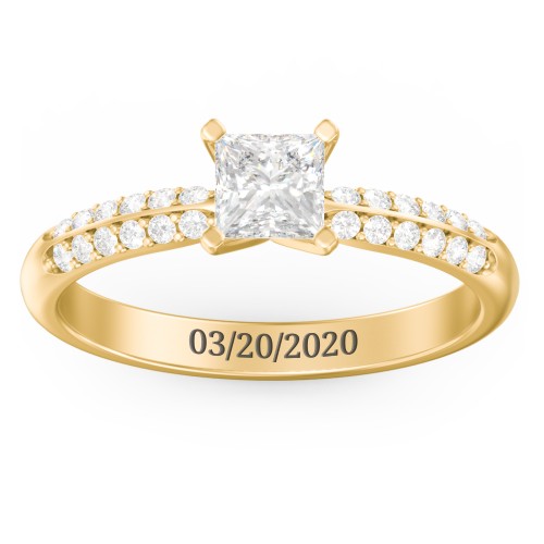 1/2 ct. Princess Gemstone Engagement Ring with Double Row Accents – 10K Yellow Gold with White Premium Zirconia
