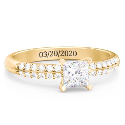 1/2 ct. Princess Gemstone Engagement Ring with Double Row Accents – 10K Yellow Gold with White Premium Zirconia