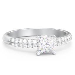 1/2 ct. Princess Gemstone Peek-A-Boo Engagement Ring with Double Row Accents