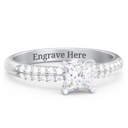 1/2 ct. Princess Gemstone Peek-A-Boo Engagement Ring with Double Row Accents