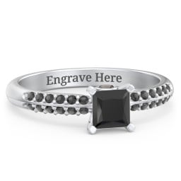 1/2 ct. Princess Gemstone Peek-A-Boo Engagement Ring with Double Row Accents