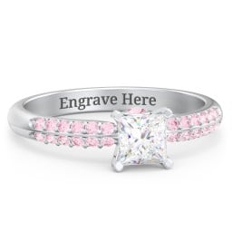 1/2 ct. Princess Gemstone Peek-A-Boo Engagement Ring with Double Row Accents