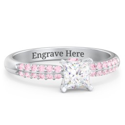 1/2 ct. Princess Gemstone Peek-A-Boo Engagement Ring with Double Row Accents in 925 Sterling Silver with White Premium Zirconia, Fancy Pink Premium Zirconia, and Pink Tourmaline