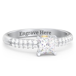 1/2 ct. Princess Gemstone Peek-A-Boo Engagement Ring with Double Row Accents in 925 Sterling Silver with White Premium Zirconia and Citrine