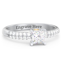 1/2 ct. Princess Gemstone Peek-A-Boo Engagement Ring with Double Row Accents in 925 Sterling Silver with White Premium Zirconia and Citrine