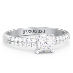 1/2 ct. Princess Gemstone Peek-A-Boo Engagement Ring with Double Row Accents in 925 Sterling Silver with White Premium Zirconia and Opal
