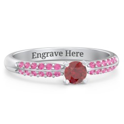 1/4 ct. Round Gemstone Engagement Ring with Double Row Accents in 925 Sterling Silver