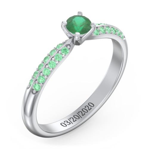 1/4 ct. Round Gemstone Engagement Ring with Double Row Accents – Sterling Silver with Emerald and Green Premium Zirconia
