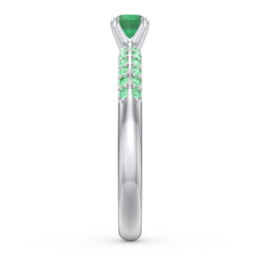 1/4 ct. Round Gemstone Engagement Ring with Double Row Accents – Sterling Silver with Emerald and Green Premium Zirconia