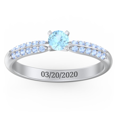 1/4 ct. Round Gemstone Engagement Ring with Double Row Accents – Sterling Silver with Blue Topaz and Fancy Blue Premium Zirconia