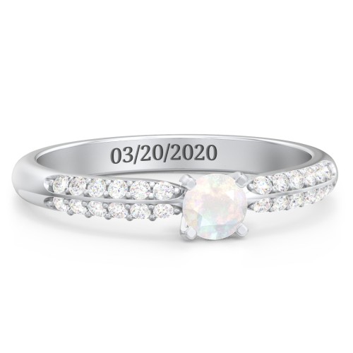 1/4 ct. Round Gemstone Engagement Ring with Double Row Accents