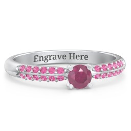 1/4 ct. Round Gemstone Engagement Ring with Double Row Accents in 925 Sterling Silver with Ruby and Red Premium Zirconia