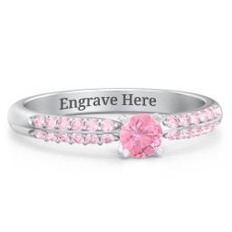 1/4 ct. Round Gemstone Engagement Ring with Double Row Accents in 925 Sterling Silver with Pink Tourmaline and Fancy Pink Premium Zirconia