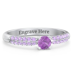 1/4 ct. Round Gemstone Engagement Ring with Double Row Accents in 925 Sterling Silver with Amethyst and Amethyst Premium Zirconia