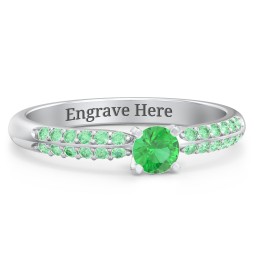 1/4 ct. Round Gemstone Engagement Ring with Double Row Accents in 925 Sterling Silver with Emerald and Green Premium Zirconia