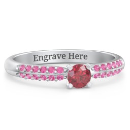 1/4 ct. Round Gemstone Engagement Ring with Double Row Accents in 925 Sterling Silver with Ruby and Red Premium Zirconia