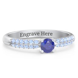 1/4 ct. Round Gemstone Engagement Ring with Double Row Accents in 925 Sterling Silver with Blue Sapphire and Fancy Blue Premium Zirconia