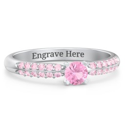 1/4 ct. Round Gemstone Engagement Ring with Double Row Accents in 925 Sterling Silver with Pink Tourmaline and Fancy Pink Premium Zirconia